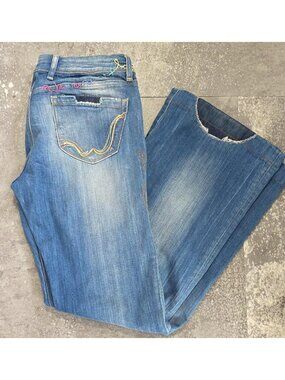 Vintage Y2K We Are Replay Flora Embroidered Patchwork Flare Jeans - Size 30x34